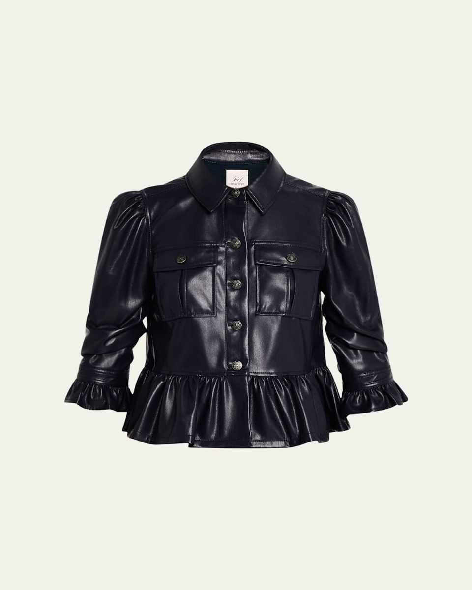 Delanie Ruffled Vegan Leather Jacket